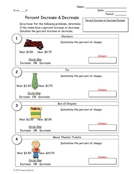 Percent Increase and Decrease Worksheet by Math in Demand  TpT