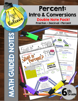 Preview of Percent Intro and Conversions - Double Note Pack- Guided Notes/Interactive Notes