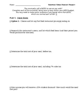 Preview of Percent Markup, Discount, Tax, and Tip Real World Differentiated Project