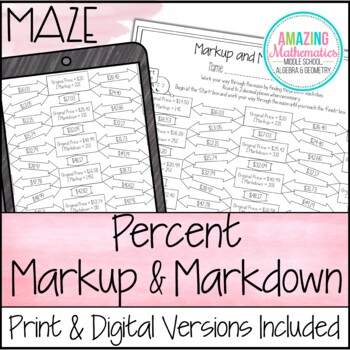 Preview of Percent Markup and Markdown Worksheet - Maze Activity