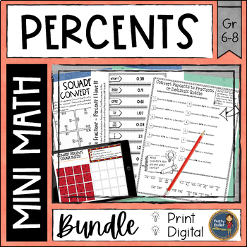 Preview of Percent Math Activities Bundle Puzzles & Riddles - No Prep - Print and Digital