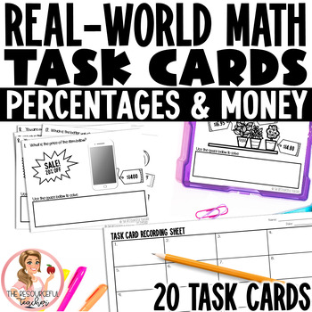 Preview of Percent & Money Printable Task Cards  | Real-World Math