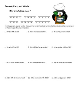 percent part whole joke worksheet 2 by math joke worksheets by plant