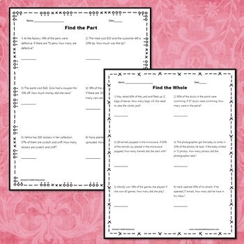 Percent, Part, and Whole Word Problem Worksheets by Simone ...