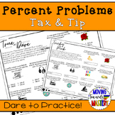 Percent Problems: Calculating Tax & Tip Math Practice Activity