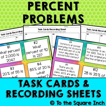 Preview of Percent Problems Task Cards | Math Center Practice Activity
