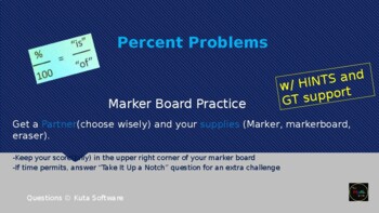 Preview of Percent Problems (%...is...of) Marker Board Practice (w/HINTS and GT ?s)