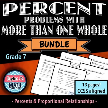 Preview of Percent Problems with More Than One Whole Worksheet Bundle
