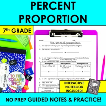 Preview of Percent Proportion Notes & Practice | + Interactive Notebook Format