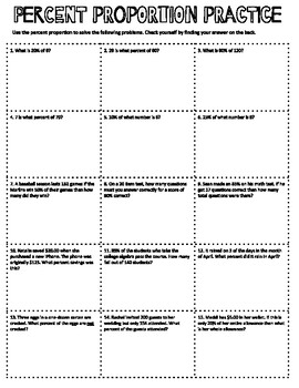 Percent Proportion Practice by Cochrane Creations | TpT