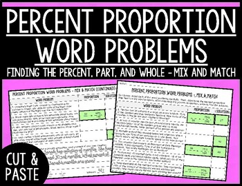 Preview of Percent Proportion Word Problems Cut and Paste Activity (6.5B)