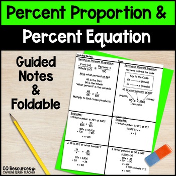 Preview of Percent Proportion and Percent Equation Guided Notes and Foldable Booklet
