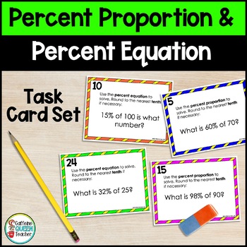 Preview of Percent Proportion and Percent Equation Task Cards