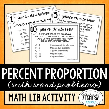 Preview of Percent Proportion (with Word Problems) | Math Lib Activity