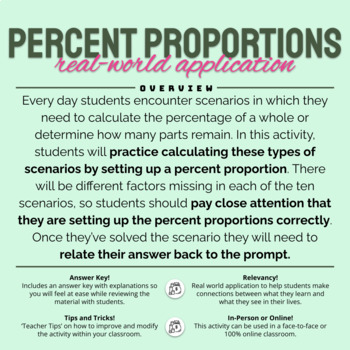 Preview of Percent Proportions Activity | Real-World Word Problems