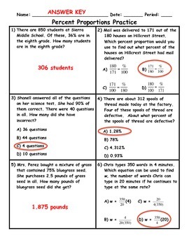 Percent Proportions Word Problem Practice PLUS Spiral Review by Jessica