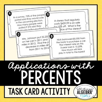 Preview of Percent Word Problems | Task Cards