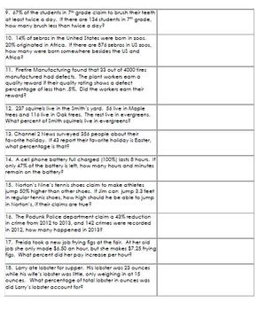 Percent Word Problems Worksheet 2 - Practice, Assessment TASK CARDS