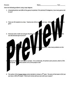 Preview of Percent Word Problems with Tape Diagrams Worksheet