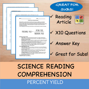 Preview of Percent Yield - Reading Passage and x 10 Questions (EDITABLE)