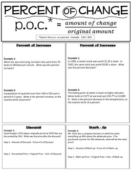 Preview of Percent of Change, Mark-up, & Discount (Note Sheet)