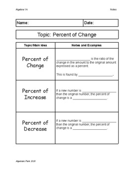 Preview of Percent of Change Quick Guided Notes