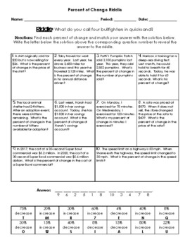 Preview of Percent of Change Riddle Worksheet