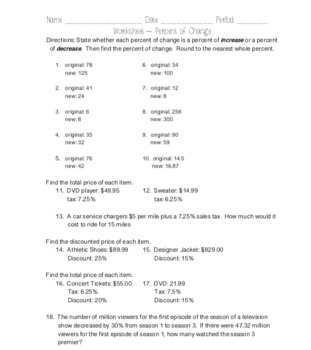 Percent Of Change Worksheet With Answers Pdf - Worksheetpedia