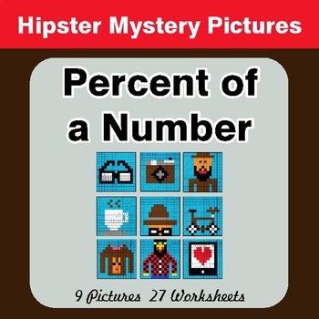 Percent of Number - Color-By-Number Math Mystery Pictures - Hipster Theme