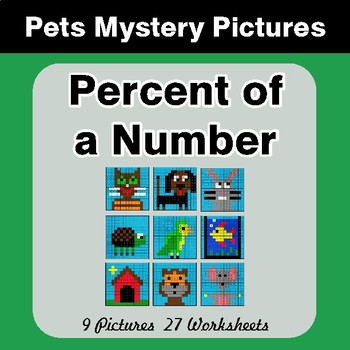 Percent of Number - Color-By-Number Math Mystery Pictures - Pets Theme