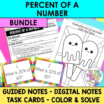 Preview of Percent of a Number Notes & Activities | Digital Notes | Task Cards & More