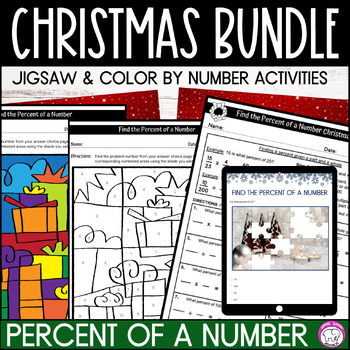 Preview of Christmas Percent of a Number Color by Number and Digital Jigsaw Activities
