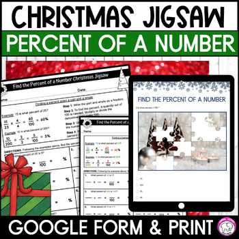 Preview of Percent of a Number Christmas Jigsaw Activity Google Form and Worksheets