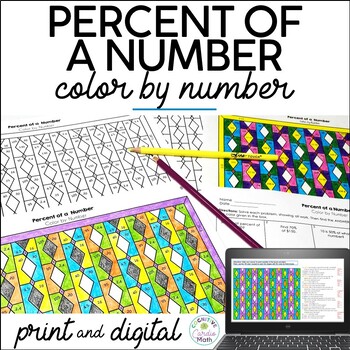 Preview of Percent of a Number Color by Number 6th Grade Math Print and Digital Resource
