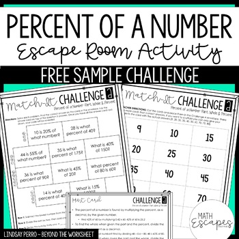 Percent of a Number Escape Room Activity - FREE CHALLENGE