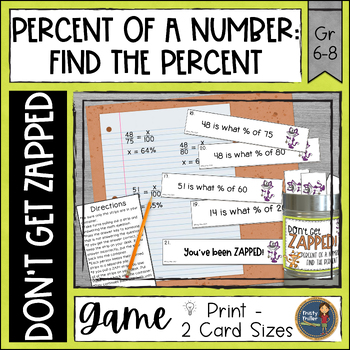 Preview of Percent of a Number: Find the Percent Don't Get ZAPPED Partner Math Game Review