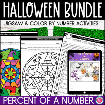Preview of Halloween Percent of a Number Color by Number and Digital Jigsaw Activities