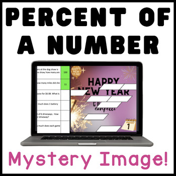 Preview of Percent of a Number | Happy New Year | Math Mystery Picture Digital Activity