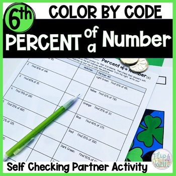 Preview of Percent of a Number - Partner Activity - Color by Code | St. Patrick's Day