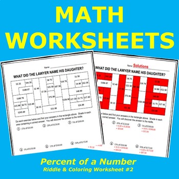 Preview of Percent of a Number Riddle and Coloring Worksheet #2