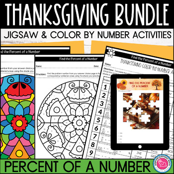 Preview of Thanksgiving Percent of a Number Color by Number and Digital Jigsaw Activities