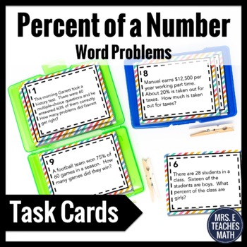 Preview of Percent of a Number Word Problem Task Cards