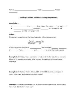 Preview of Percent using Proportions Guided Notes