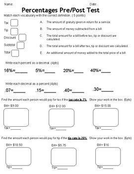 Preview of Percentage Pre-test and Post-test