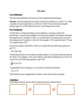 Preview of Percentages Handout - Middle School, High School, SAT / ACT Prep