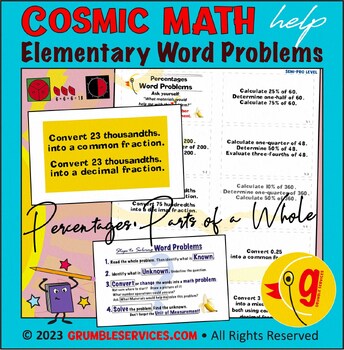 Preview of Math Elementary 20 Word Problem Cards: Percentages, Money & Part of Whole