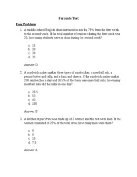 Preview of Percentages Test - SAT / ACT Prep