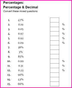 4th 5th grade percentages worksheets math centers no prep printables pdf