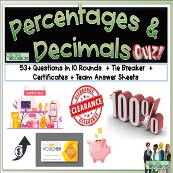 Preview of Percentages and Decimals Math Quiz - Middle School