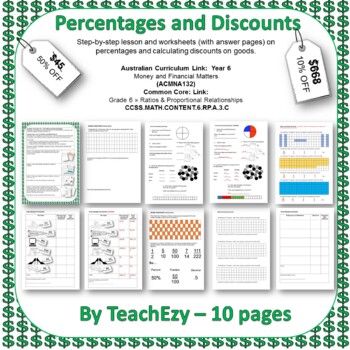 Preview of Percentages and Discounts Lesson Plan and Worksheets